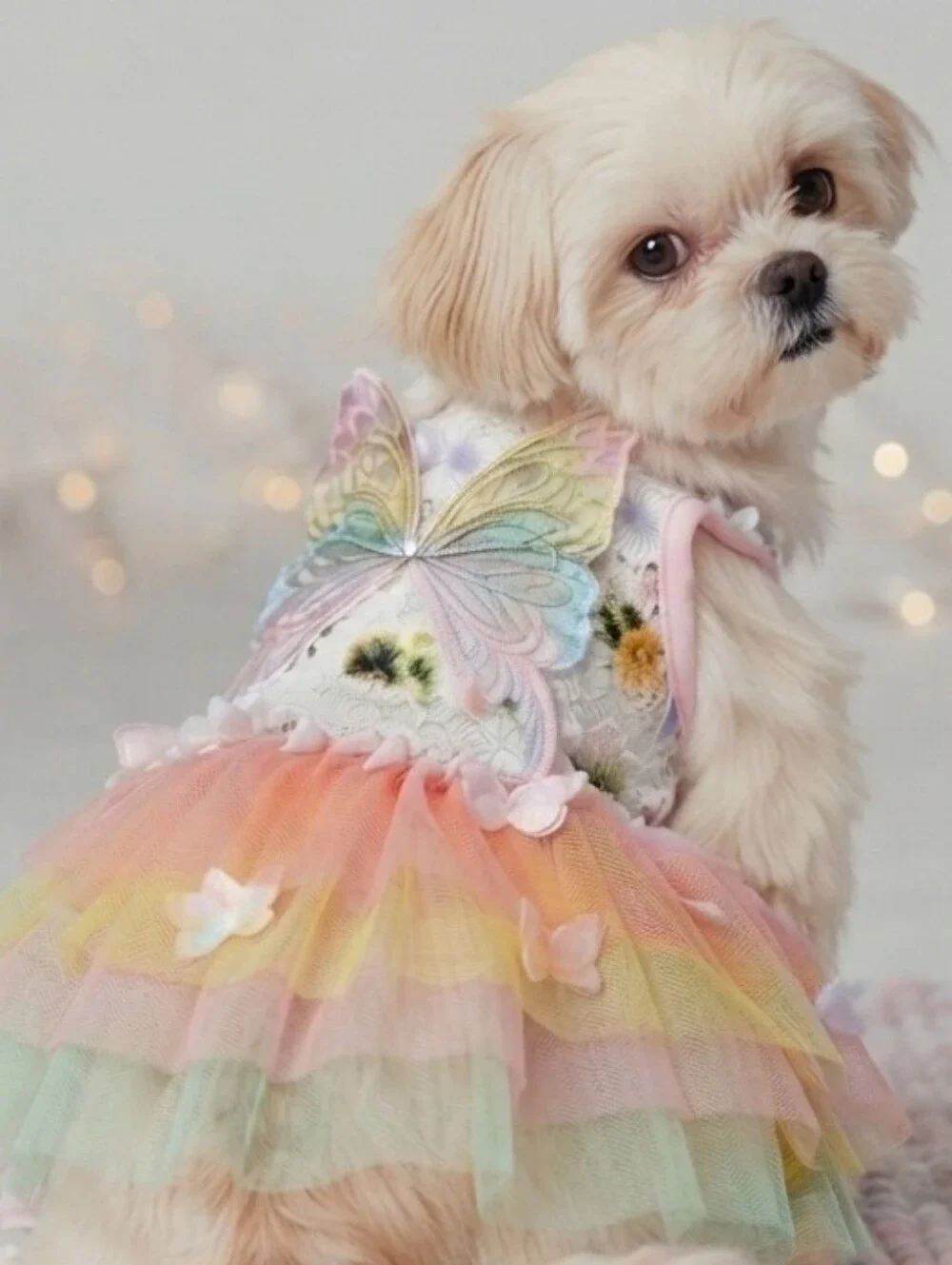 Pet Butterfly Fairy Tutu Dress Pastel Orange Pink Dog Cat Costume Apparel XL